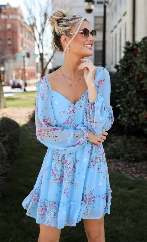 FINAL SALE - Sunny Crush Light Blue Floral Mini Dress Comfortable Casual Mini Dress