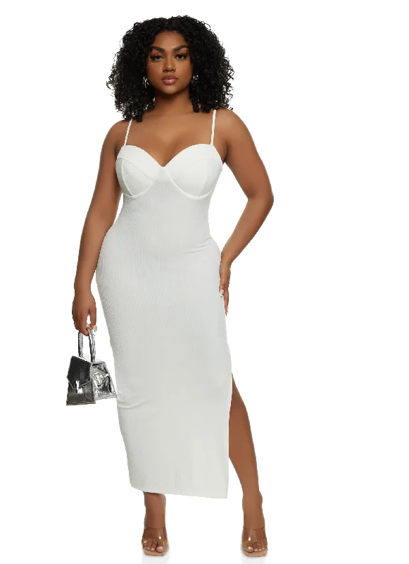 Haute Monde Ribbed Knit Bustier Maxi Dress Trendy Fit-and-Flare Maxi Dress