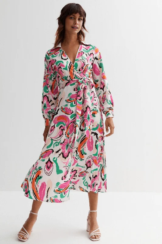 Wrap Shirt Maxi Dress - Pink/Orange Elegant Maxi Dress with Lace