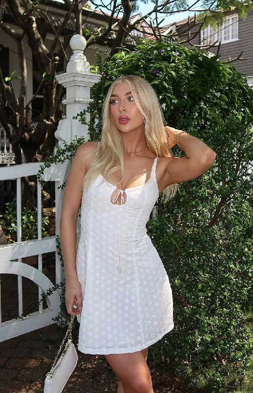 Yolanda White Mini Dress Stylish Floral Print Mini Dress