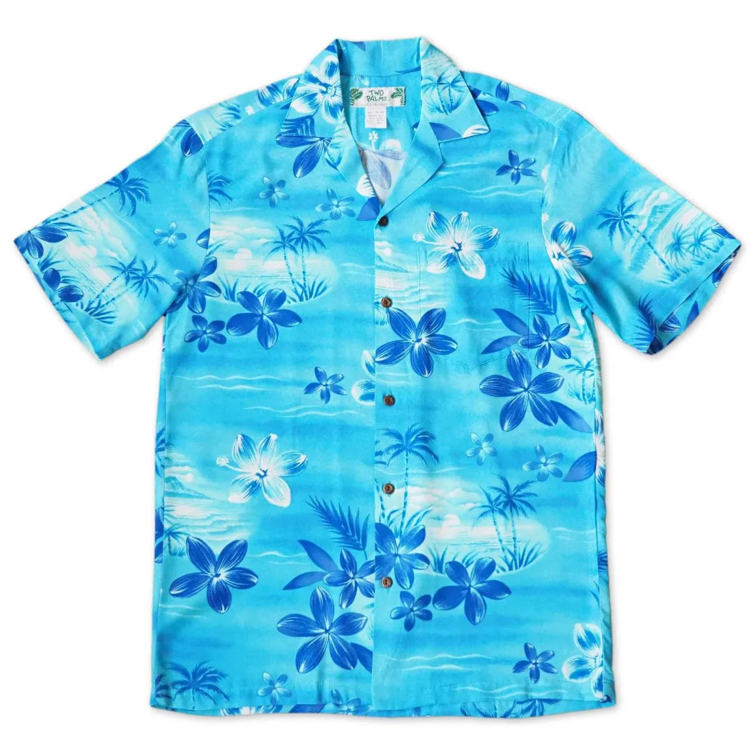 Aurora Blue Hawaiian Rayon Shirt Trendy Turtleneck Short Shirt