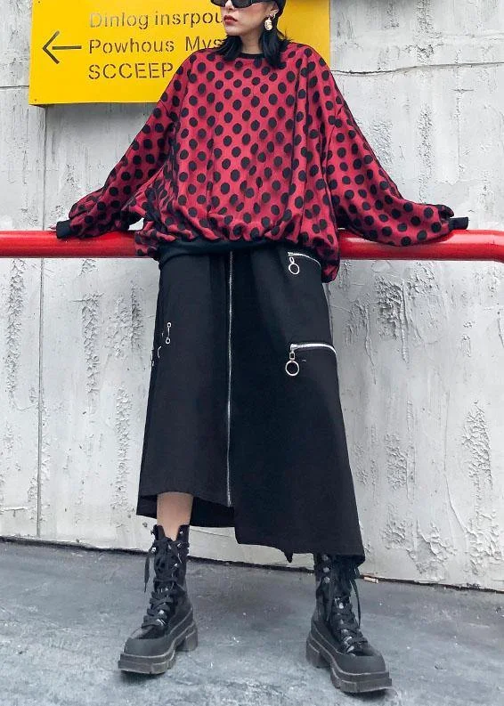 Beautiful o neck Batwing Sleeve cotton shirts Outfits red dotted shirt Soft Silk Short Sleeve