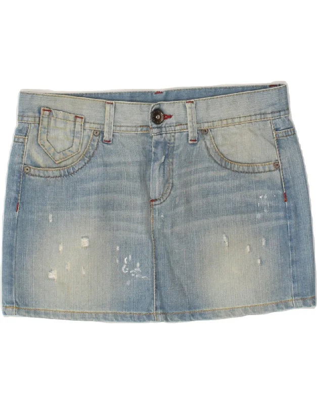 BENETTON Womens Distressed Denim Skirt W30 Medium  Blue silk skirt sleek