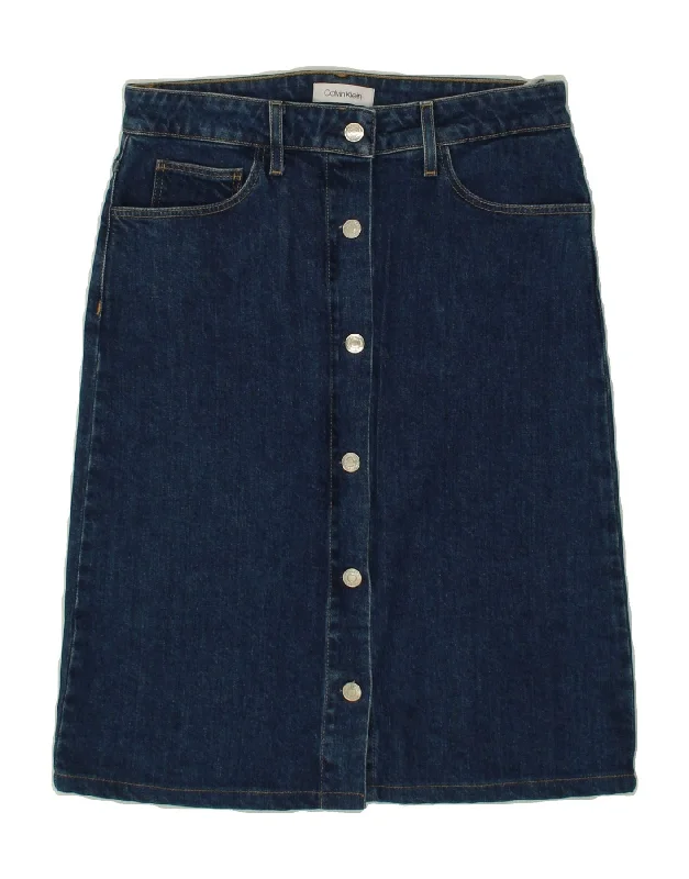 CALVIN KLEIN Womens Denim Skirt EU 38 Medium W29 Navy Blue Cotton linen skirt airy