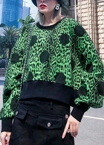 Chic green prints cotton clothes long sleeve o neck shirts Comfortable Knit Short Shirt Chic green prints cotton clothes long sleeve o neck shirts Comfortable Knit Short Shirt