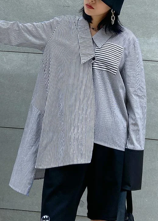 Chic striped shirts women side open asymmetric tunic blouse Elegant High-Low Short Shirt Chic striped shirts women side open asymmetric tunic blouse Elegant High-Low Short Shirt