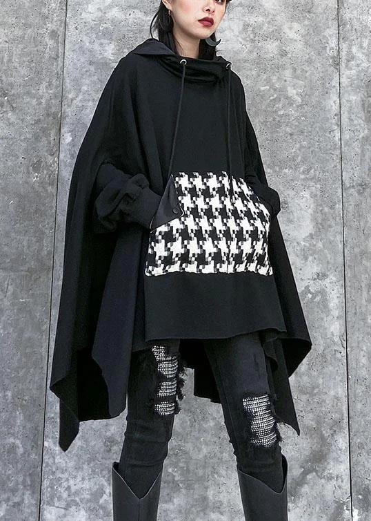 Classy hooded asymmetric cotton patchwork shirts women Cotton black top Relaxed Fit Short Tunic Classy hooded asymmetric cotton patchwork shirts women Cotton black top Relaxed Fit Short Tunic