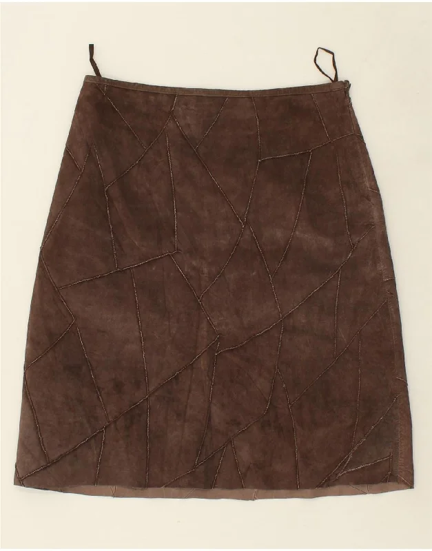 DERBY Womens Suede A-Line Skirt UK 14 Large W30 Brown Patchwork Leather pencil skirt chic DERBY Womens Suede A-Line Skirt UK 14 Large W30 Brown Patchwork Leather pencil skirt chic