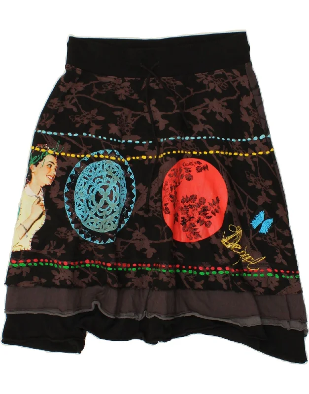 DESIGUAL Womens Abstract Pattern A-Line Skirt Small W27 Brown corduroy skirt textured DESIGUAL Womens Abstract Pattern A-Line Skirt Small W27 Brown corduroy skirt textured