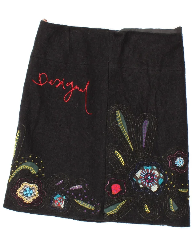 DESIGUAL Womens Graphic A-Line Skirt EU 38 Medium W30 Black Floral Viscose silk skirt luxurious DESIGUAL Womens Graphic A-Line Skirt EU 38 Medium W30 Black Floral Viscose silk skirt luxurious