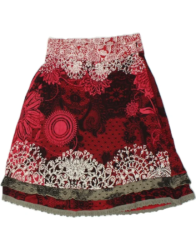 DESIGUAL Womens Graphic A-Line Skirt Small W28 Red Floral Viscose corduroy skirt durable DESIGUAL Womens Graphic A-Line Skirt Small W28 Red Floral Viscose corduroy skirt durable