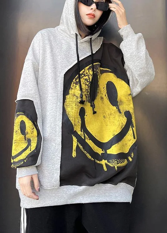 Diy Hooded Patchwork Spring Clothes For Women Shirts Gray Print Tops Stylish Casual Short Tee Diy Hooded Patchwork Spring Clothes For Women Shirts Gray Print Tops Stylish Casual Short Tee