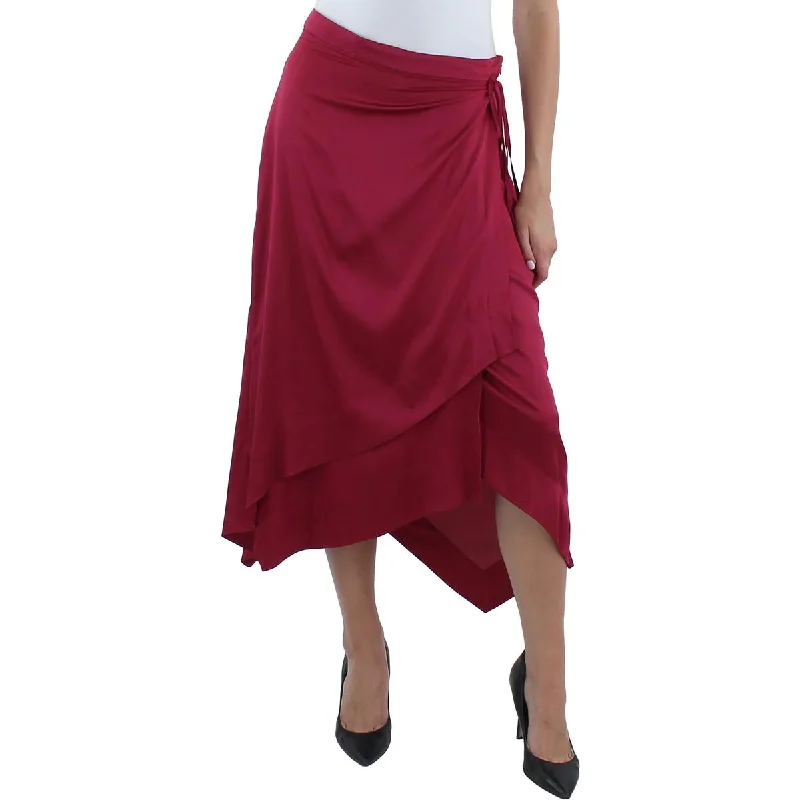 Donna Karan Womens Satin Handkerchief Hem Wrap Skirt leather skirt durable