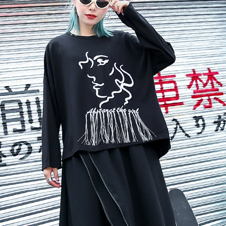 Elegant black t shirt oversize o neck embroider fabric cotton blended t shirt casual tassel baggy t shirt Casual Oversized Short Shirt Elegant black t shirt oversize o neck embroider fabric cotton blended t shirt casual tassel baggy t shirt Casual Oversized Short Shirt