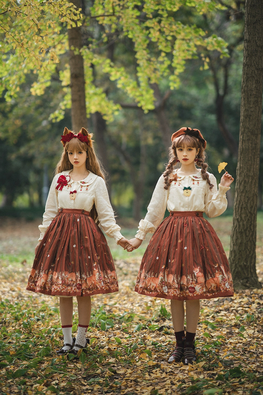 Miss Point~Fat Fox in the Forest~Elegant Lolita Skirt Detachable Chest Guard SK tiered skirt playful Miss Point~Fat Fox in the Forest~Elegant Lolita Skirt Detachable Chest Guard SK tiered skirt playful