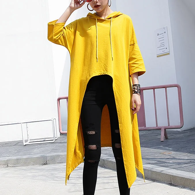 fashion yellow linen Vest plusize shirts casual low high design hooded linen t shirt Relaxed Fit Short Sleeve Top fashion yellow linen Vest plusize shirts casual low high design hooded linen t shirt Relaxed Fit Short Sleeve Top