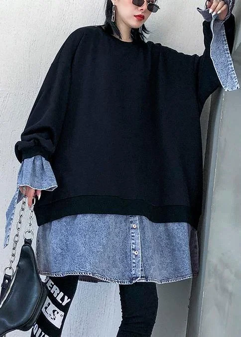 French o neck false two pieces box top Photography black shirt Classic Short Sleeve Tunic French o neck false two pieces box top Photography black shirt Classic Short Sleeve Tunic