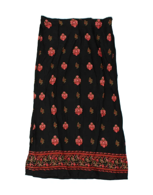 HENNES Womens Maxi Skirt IT 44 Medium W34 Black Floral Viscose chiffon skirt airy