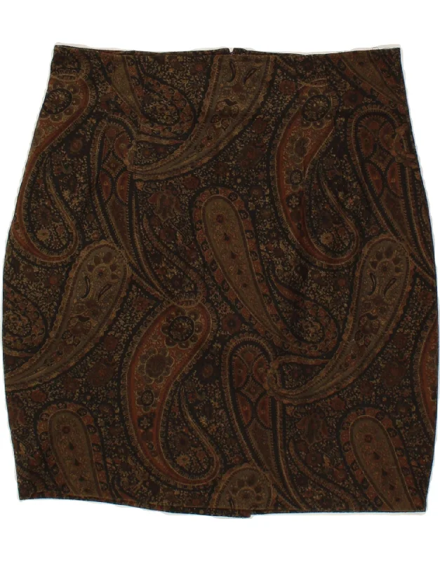 HENNES Womens Mini Skirt EU 40 Medium W32 Khaki Paisley Polyester casual skirt length HENNES Womens Mini Skirt EU 40 Medium W32 Khaki Paisley Polyester casual skirt length