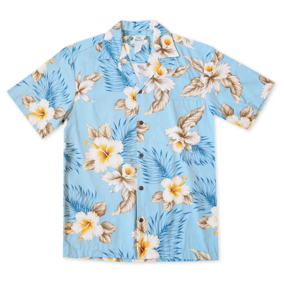 Hibiscus Joy Blue Hawaiian Cotton Shirt Casual Cotton Short Shirt