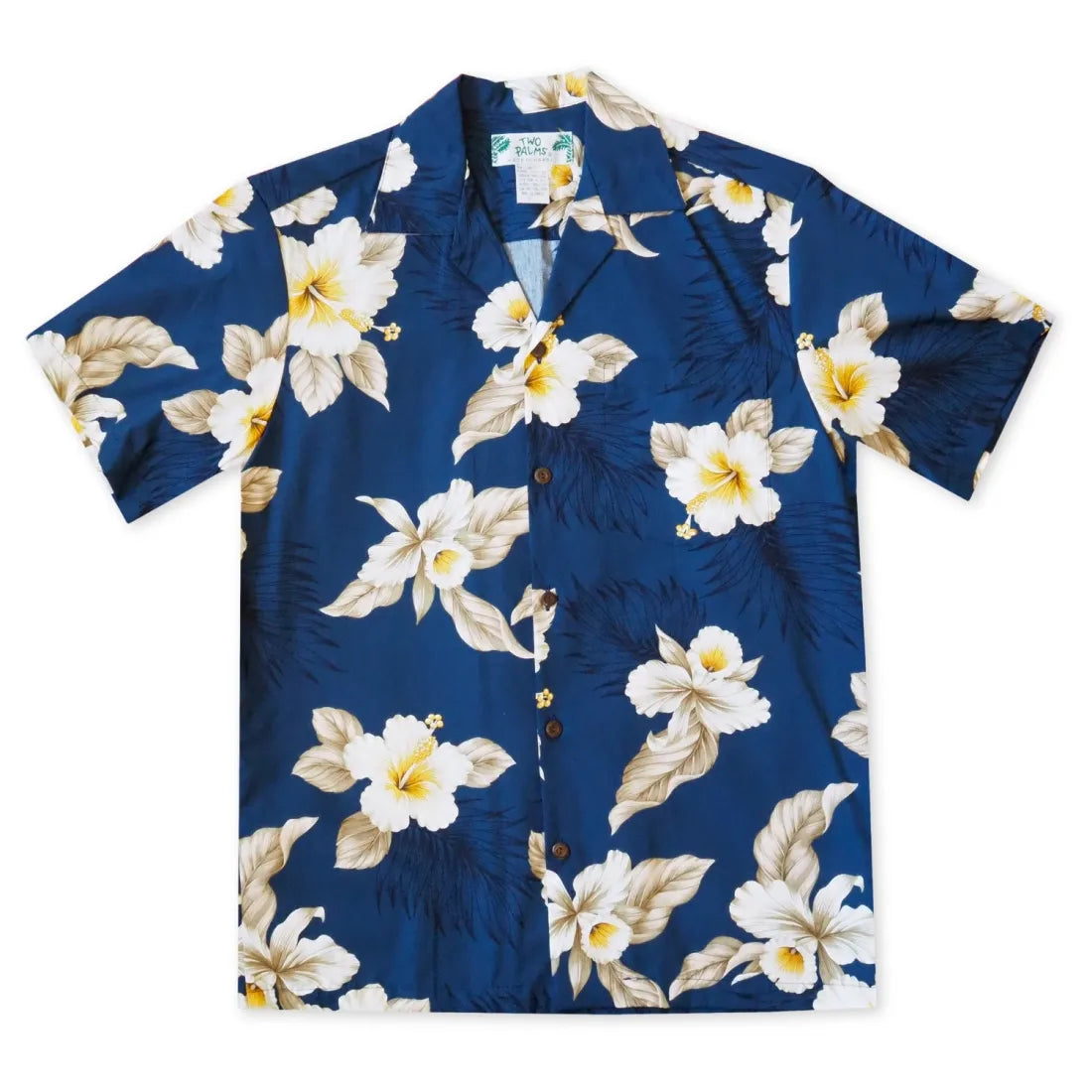 Hibiscus Joy Navy Hawaiian Cotton Shirt Trendy Short Sleeve Blouse