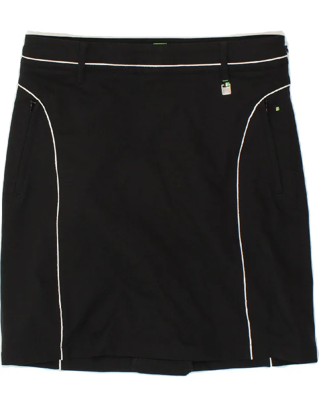 HUGO BOSS Womens Mini Skirt UK 8 Small W30 Black Polyester silk skirt elegant