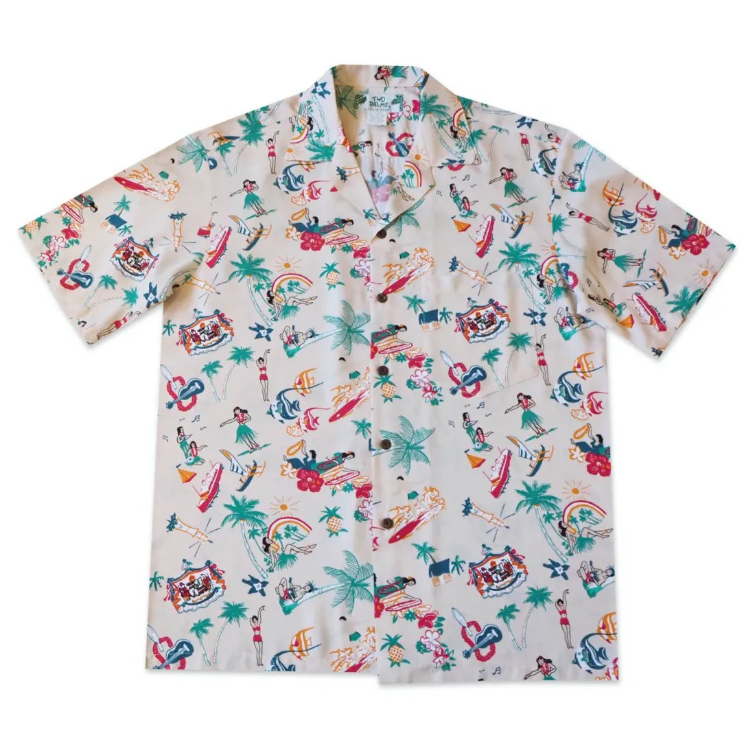 Kalakaua Cream Hawaiian Rayon Shirt Comfortable Knit Short Shirt