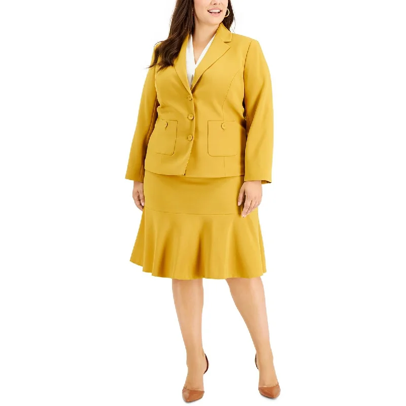 Le Suit Womens Plus Solid  Skirt Suit zip skirt side