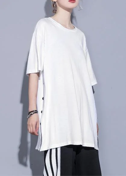 Loose white cotton shirts o neck side open Art summer top Fashionable Sheer Short Shirt Loose white cotton shirts o neck side open Art summer top Fashionable Sheer Short Shirt