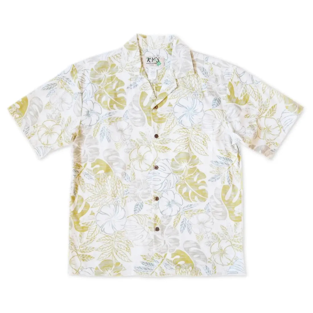 Maunawili Cream Hawaiian Cotton Shirt Relaxed Fit Short Blouse