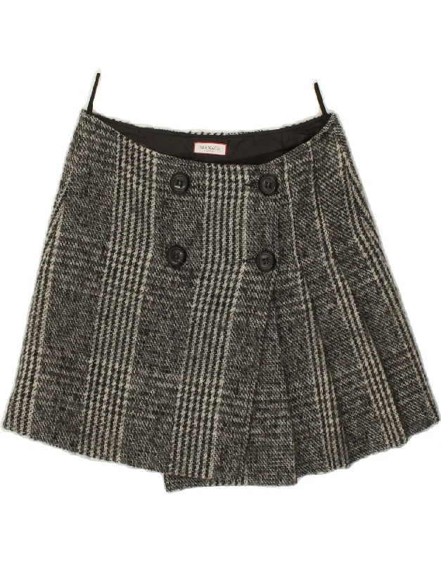 MAX & CO. Womens Pleated Mini Skirt W28 Medium  Grey Check mini skirt trendy