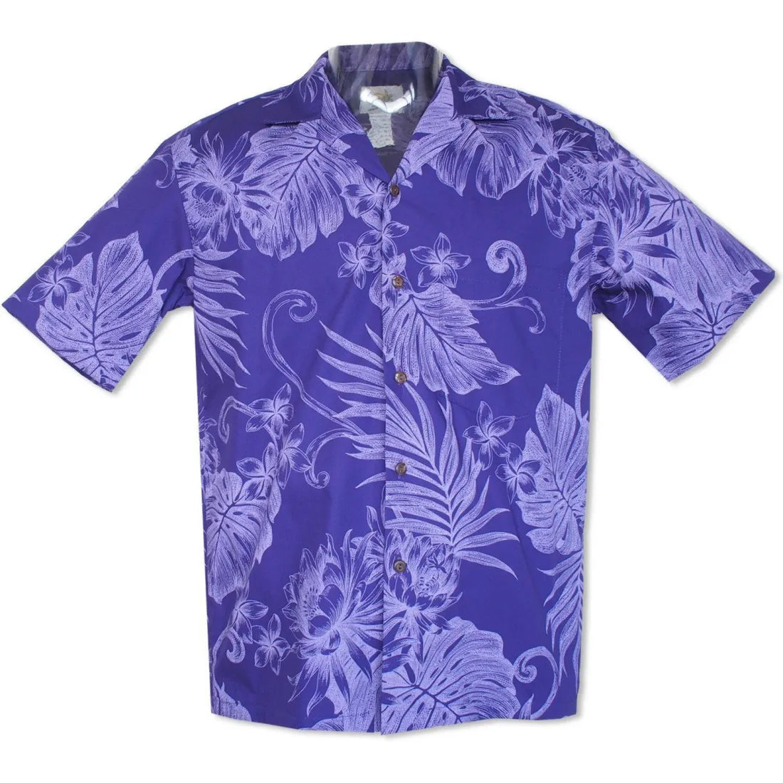 Monstera Cereus Purple Hawaiian Cotton Shirt Casual Button-Down Short Shirt