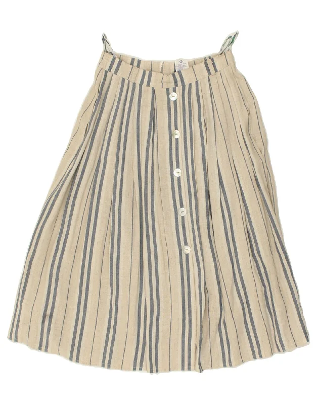 NEW FAST Womens A-Line Skirt IT 38 XS W26 Beige Striped Viscose ruffled skirt detail NEW FAST Womens A-Line Skirt IT 38 XS W26 Beige Striped Viscose ruffled skirt detail