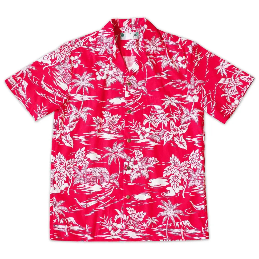 Island Red Hawaiian Cotton Shirt Cozy Linen Short Shirt