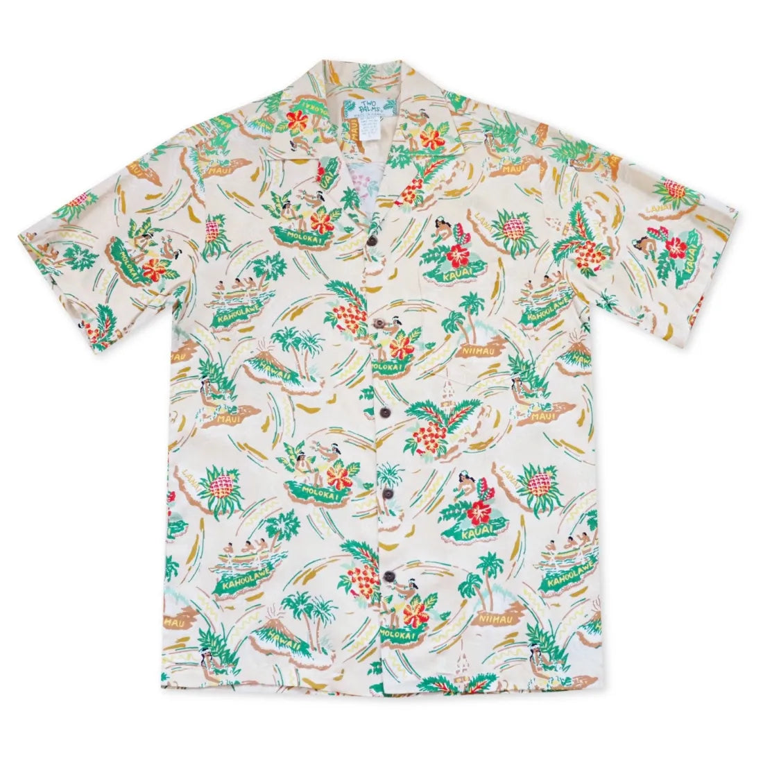 Pacific Cream Hawaiian Rayon Shirt Elegant Off-Shoulder Short Shirt