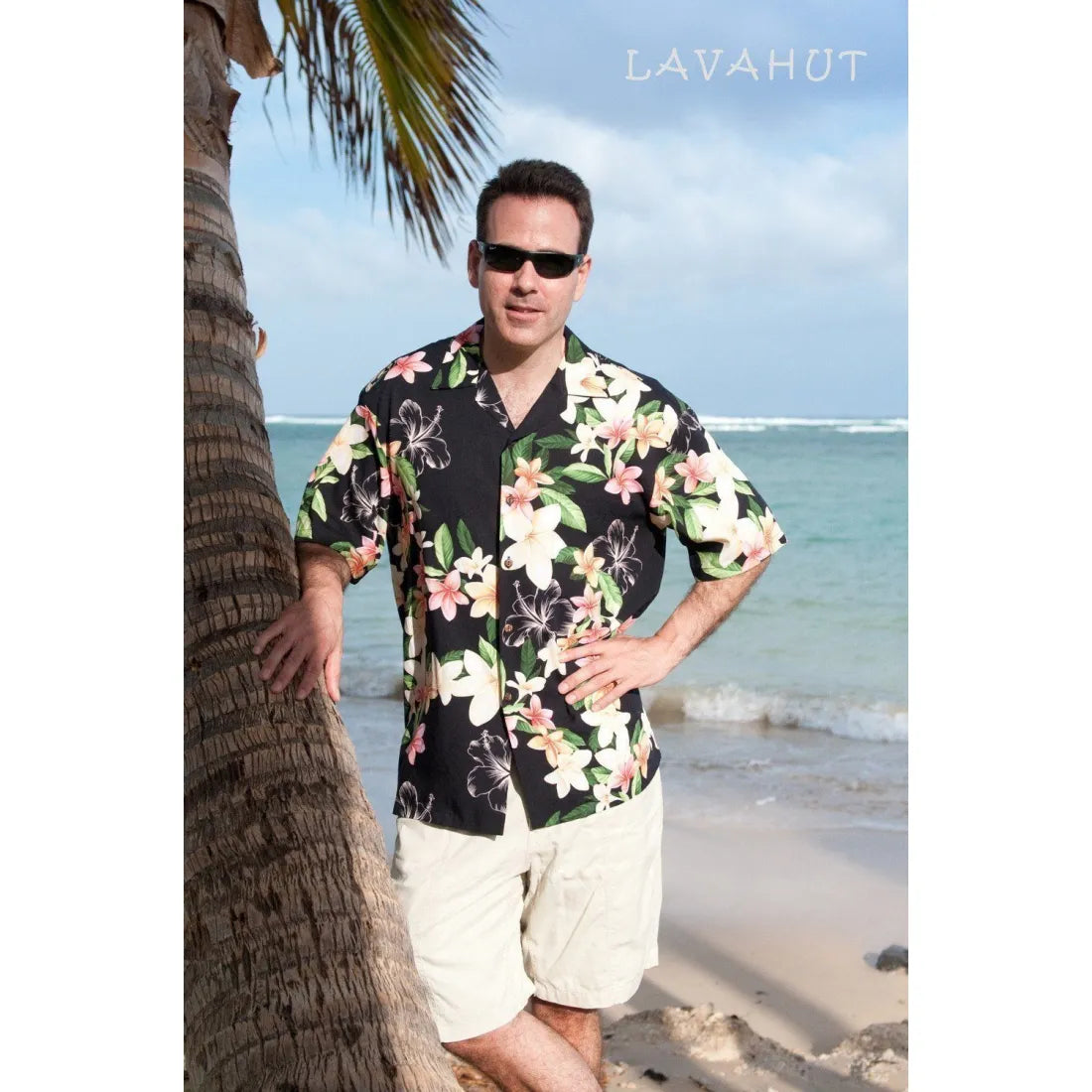 Pebble Black Hawaiian Rayon Shirt Stylish Crew Neck Shirt