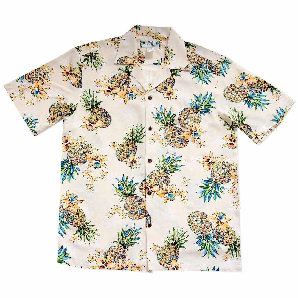 Pineapple Cream Hawaiian Rayon Shirt Trendy Short Sleeve Tunic
