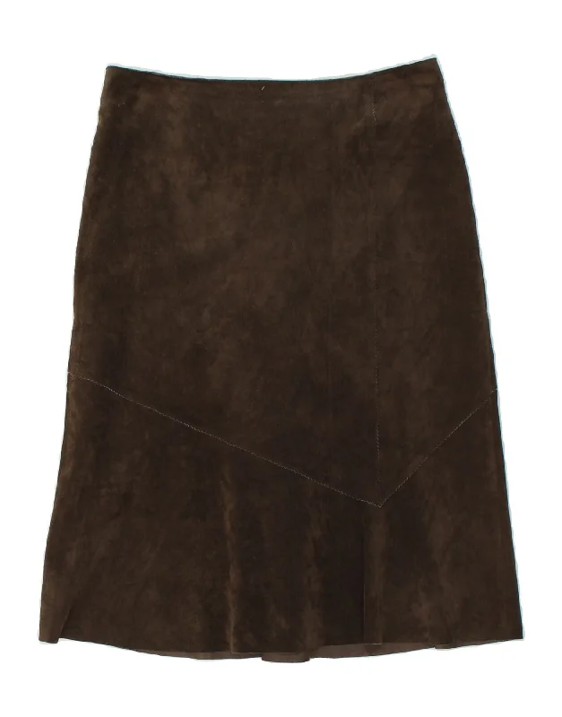 PROMOD Womens Suede Trumpet Skirt UK 16 Large W32 Brown Leather silk skirt smooth