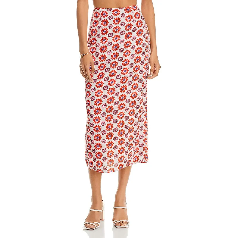 Rhode Womens Floral Print Split Hem Midi Skirt chiffon skirt floaty