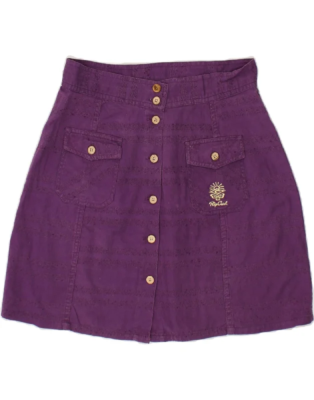 RIP CURL Womens A-Line Skirt IT 42 Medium W30 Purple Striped Cotton velvet skirt luxury