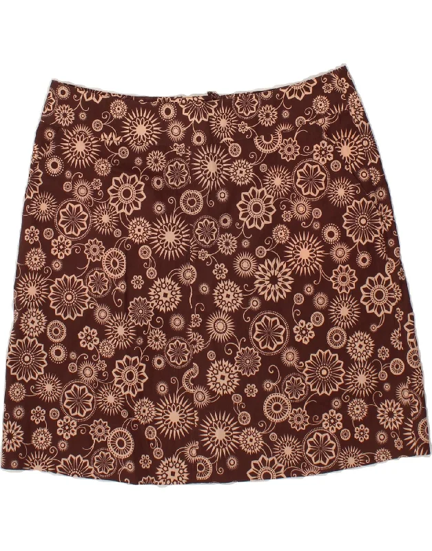 ROHAN Womens Mini Skirt UK 16 Large W36  Brown Floral Polyester flowy skirt hem
