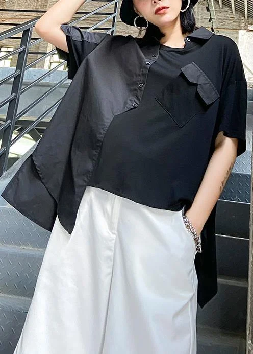 Simple black Tunic asymmetric patchwork tunic shirts Classic Short Sleeve Tunic