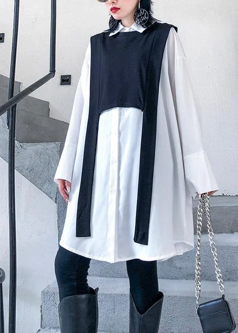 Simple white cotton tunic top two pieces oversized wild shirt Stylish Printed Short Shirt Simple white cotton tunic top two pieces oversized wild shirt Stylish Printed Short Shirt