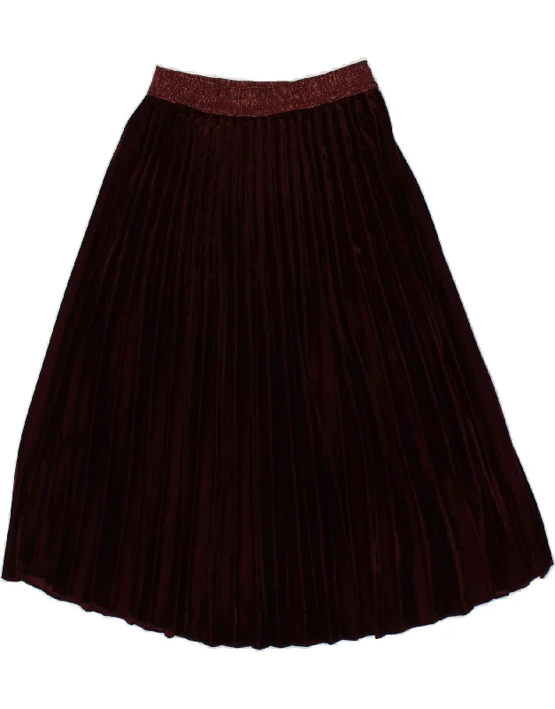 SISLEY Womens Pleated Skirt Small W28 Burgundy Polyester high slit skirt