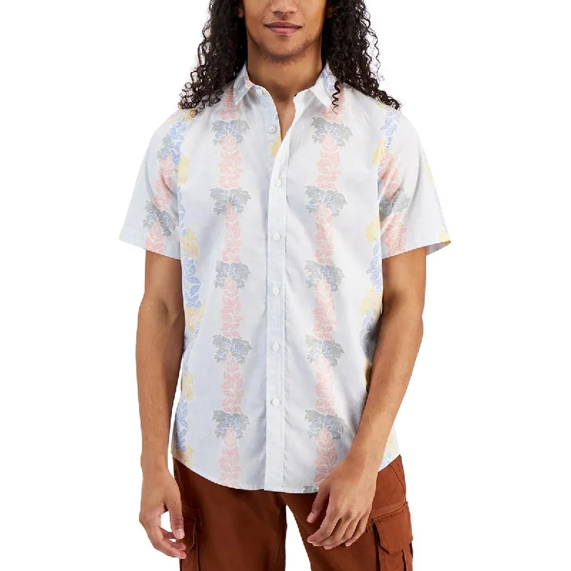 Sun + Stone Mens Cotton Button-Down Shirt Comfortable Loose Short Sleeve