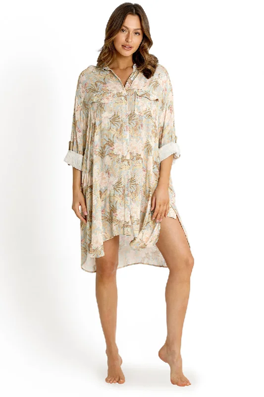 Sunseeker Tropic Button Through Shirt Dew Chic Embellished Short Sleeve