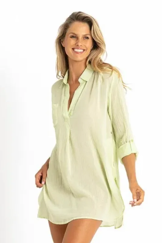 Sunseeker Resort Painters Shirt Lime Classic Short Sleeve Blouse