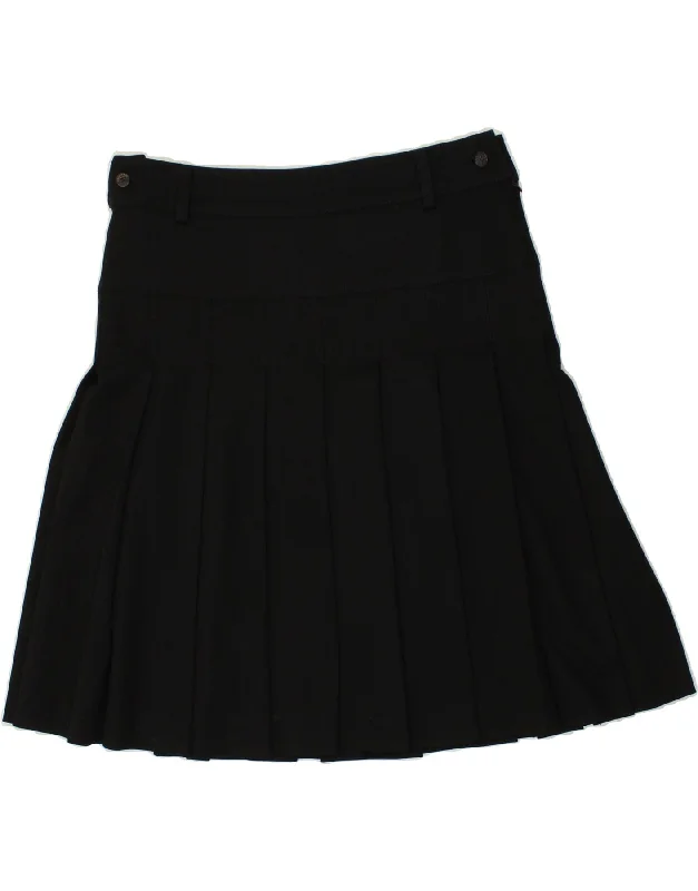TRUSSARDI Womens Pleated Skirt W38 XL Black Wool linen skirt light