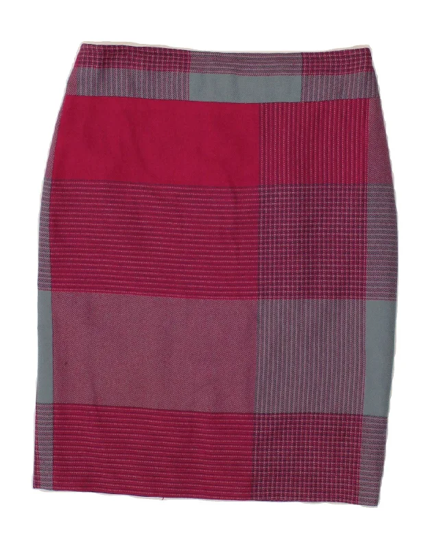 UNGARO Womens Straight Skirt EU 42 Large W34  Pink Check Wool relaxed fit skirt