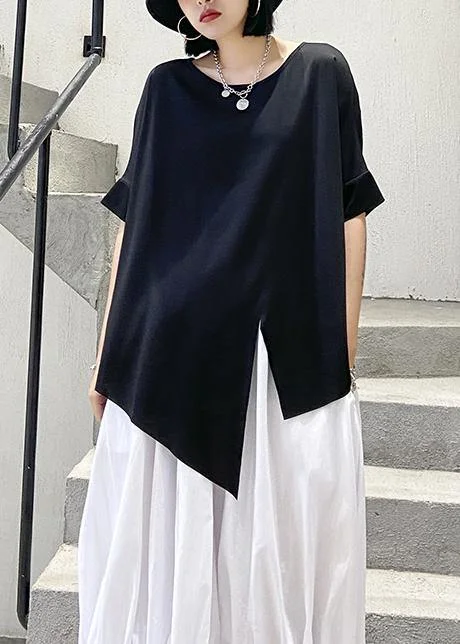 Unique black cotton clothes o neck asymmetric summer shirt Classic Solid Short Shirt Unique black cotton clothes o neck asymmetric summer shirt Classic Solid Short Shirt